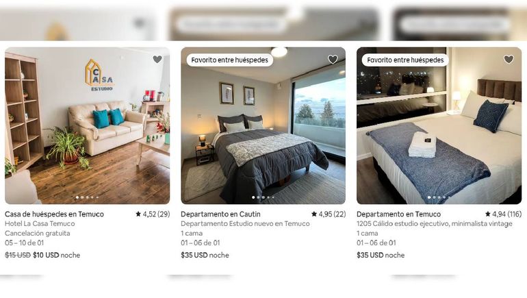 Los alijamientos más baratos por AirBNB pueden costar de entre 15 y 30 dólares la noche en Temuco. Los alijamientos más baratos por AirBNB pueden costar de entre 15 y 30 dólares la noche en Temuco.