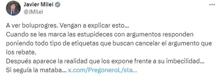 Javier Milei se expresó en redes sociales sobre la polémica. Javier Milei se expresó en redes sociales sobre la polémica.