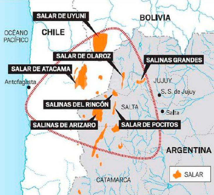 Los proyectos argentinos del triángulo del litio. Fuente: YPF Litio, 2023 Los proyectos argentinos del triángulo del litio. Fuente: YPF Litio, 2023