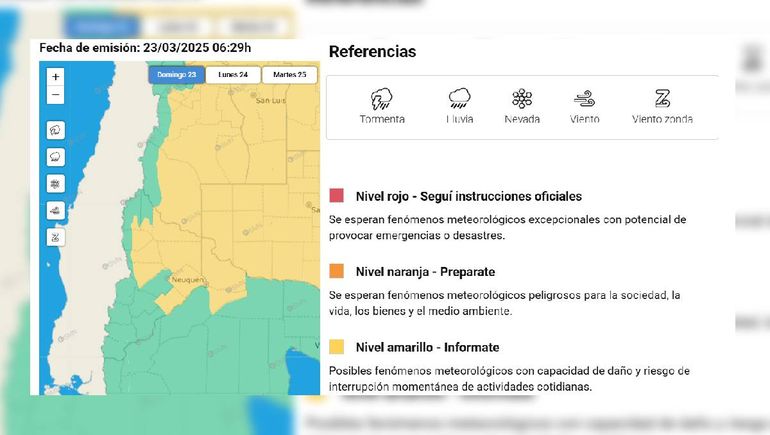 El alerta amarilla emitida por el SMN. El alerta amarilla emitida por el SMN.