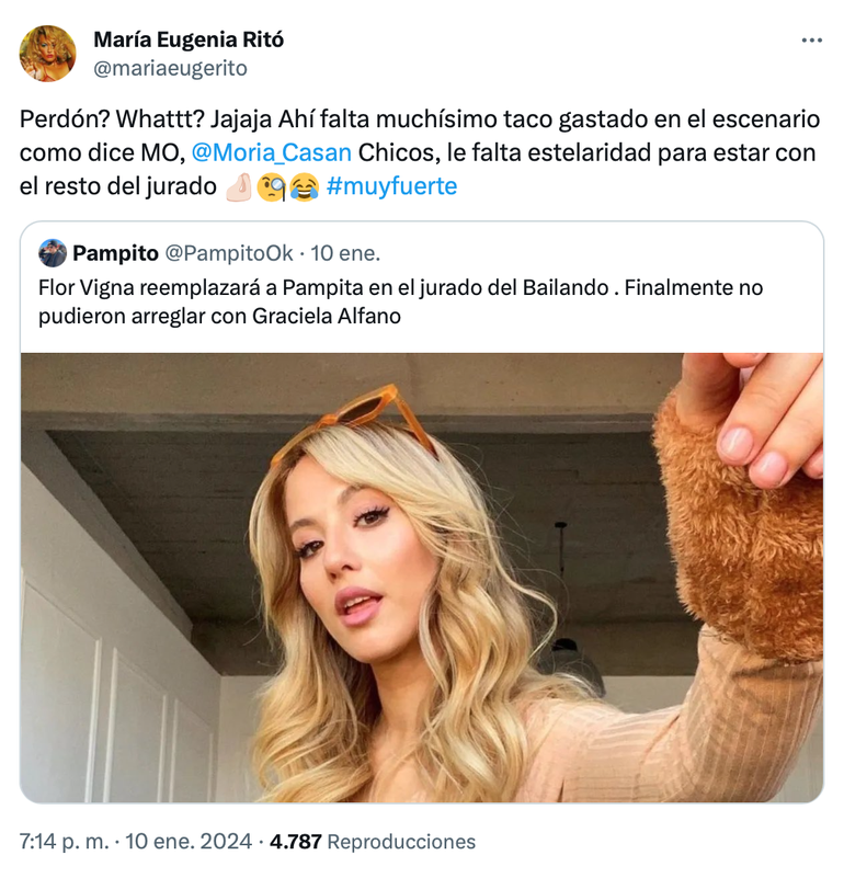 Flor Vigna fue muy cuestionada por ser elegida para ocupar el lugar de Pampita en el Bailando. Flor Vigna fue muy cuestionada por ser elegida para ocupar el lugar de Pampita en el Bailando.