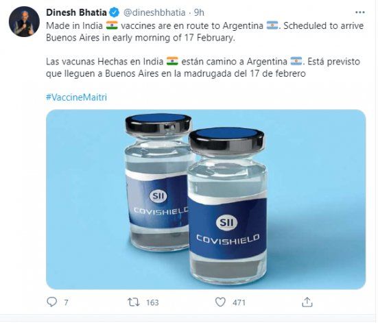 Covishield: partieron desde India las 580.000 dosis