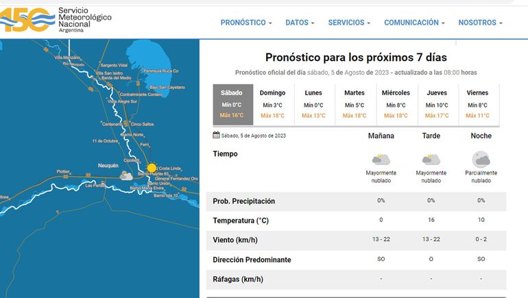 El tiempo para este finde en Neuquén.