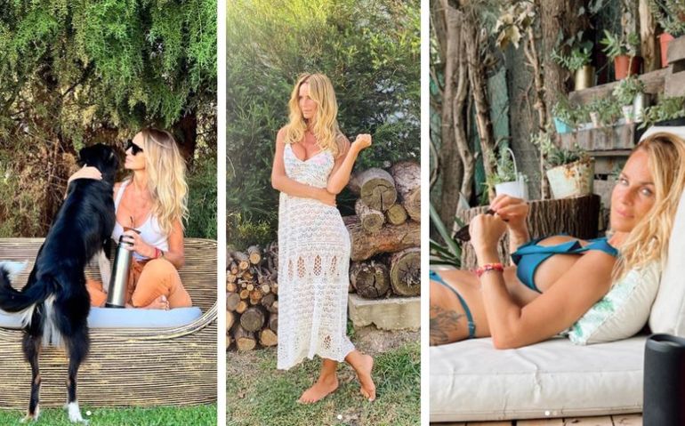 Sabrina en tres sectores diferentes de su gran parque en Pilar.