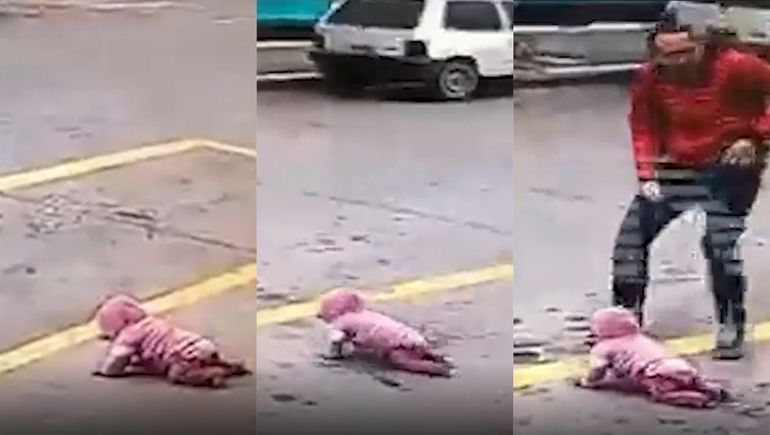 Video: una bebé gateaba sola en la calle y fue rescatada por un vecino