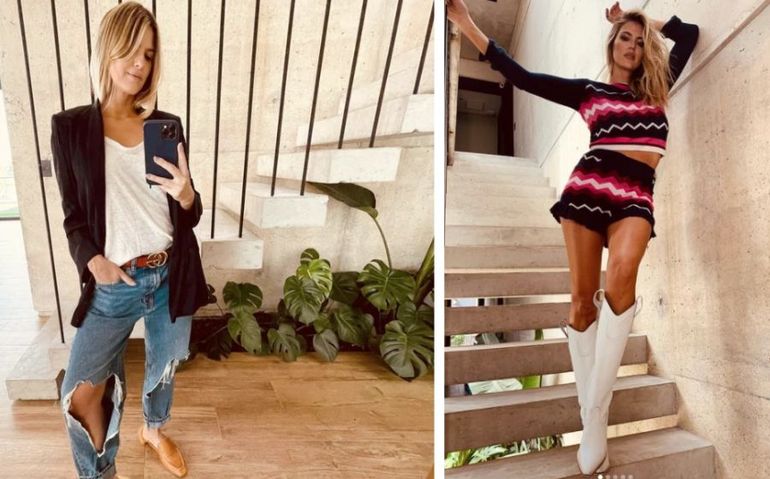 La escalera flotante de la casa de Mery del Cerro vista desde dos ángulos distintos.