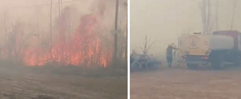 Los fuertes vientos complican la tarea de combate del incendio.