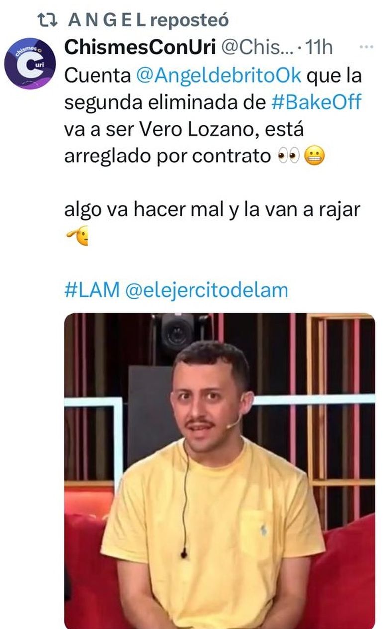 Ángel de Brito reiteró la información sobre Vero Lozano en X. Ángel de Brito reiteró la información sobre Vero Lozano en X.