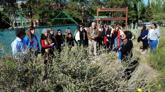 Legisladores, durante una recorrida por el Laboratorio LARREA de la UNCo que asesora en lucha contra la desertificación.
