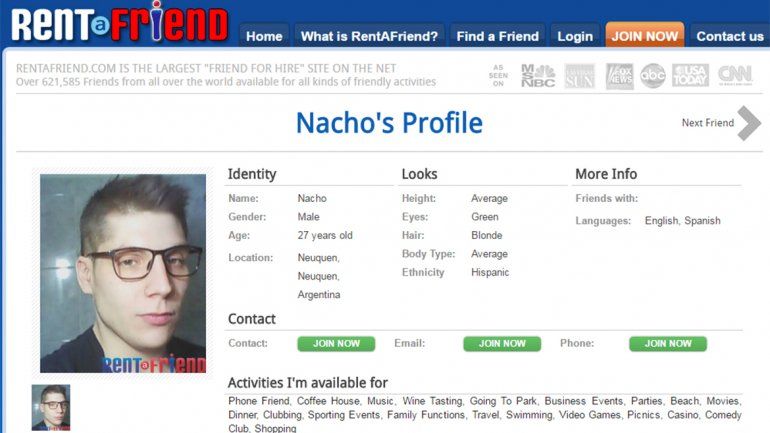 Apareció el primer neuquino que alquila su amistad por Internet