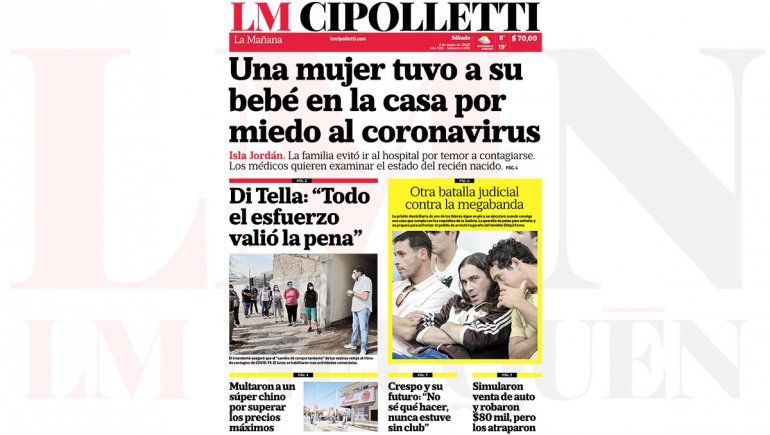 La edición impresa de LM Cipolletti de hoy