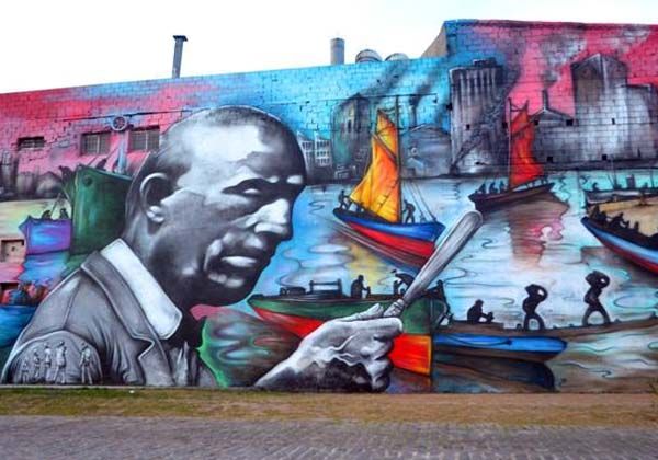 En el Riachuelo, Segatori estampó el mural más grande del país.