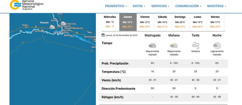 El pronóstico del jueves para Neuquén. El pronóstico del jueves para Neuquén.