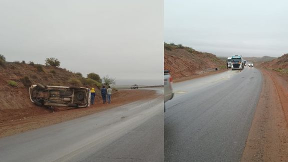Una camioneta volcó a raíz de un derrame de combustible en Ruta 7