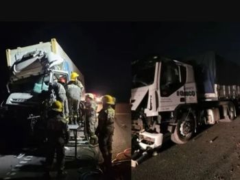 Un camionero falleció producto del brutal impacto contra un micro. Un camionero falleció producto del brutal impacto contra un micro.
