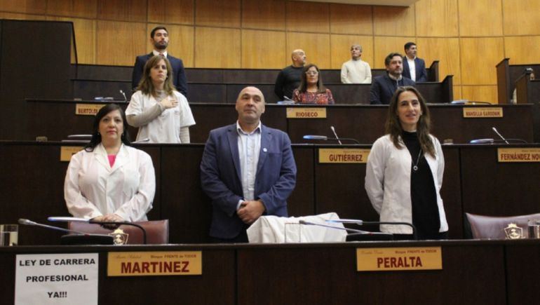 Disfrazados de médicos, opositores piden por la carrera sanitaria