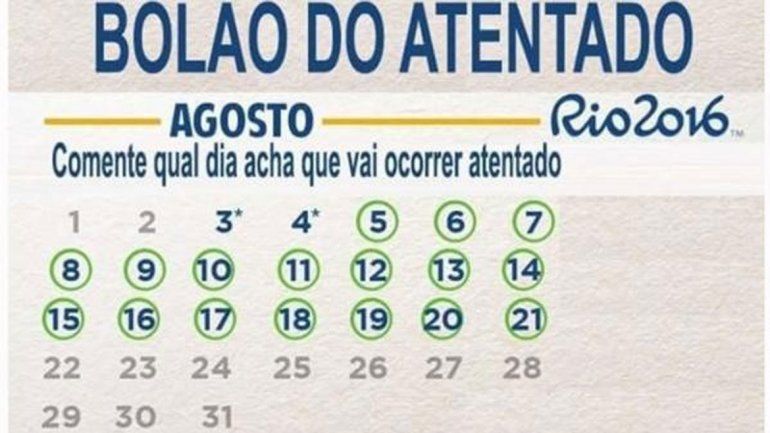 Circula un prode para marcar cuándo será el atentado en los Juegos.