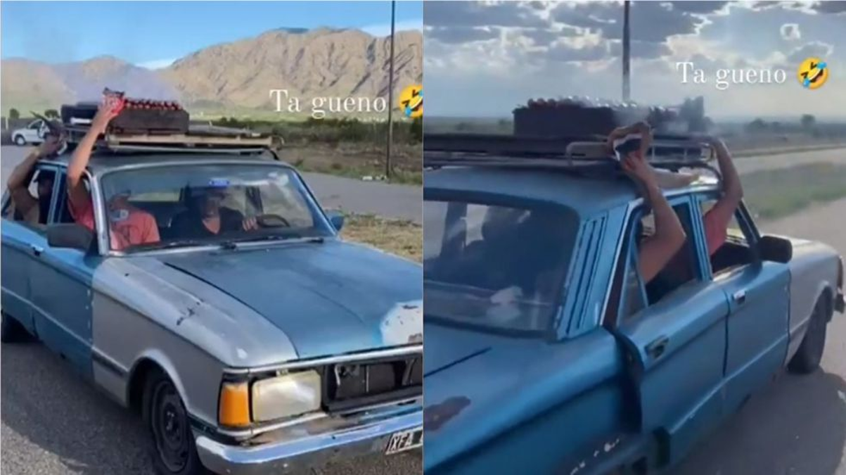 Hinchas de la T hicieron un asado en el techo de un Falcon