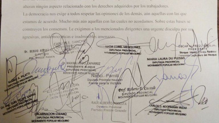 Diputados repudiaron las amenazas de la dirigencia de ATE