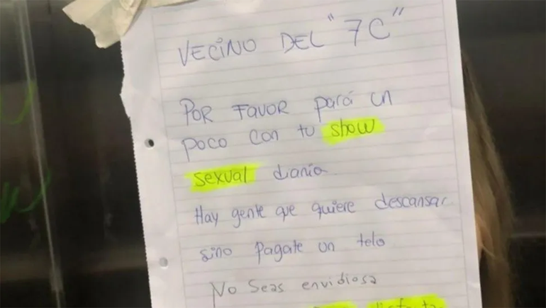Interna en un edificio: Por favor, pará un poco con tu show sexual diario