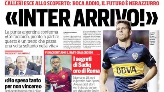 Atacante de Boca de 22 años que vendrá a jugar a Italia es el epígrafe del Corriere dello Sport sobre Calleri. Ya está todo listo para que se vaya al Inter de Milan apenas inicie el 2016.