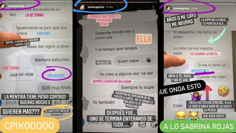 Los mensajes que Capristo descubrió y subió a su Instagram.