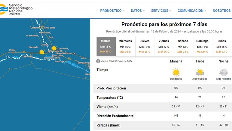 El pronóstico del tiempo para hoy en Neuquén.