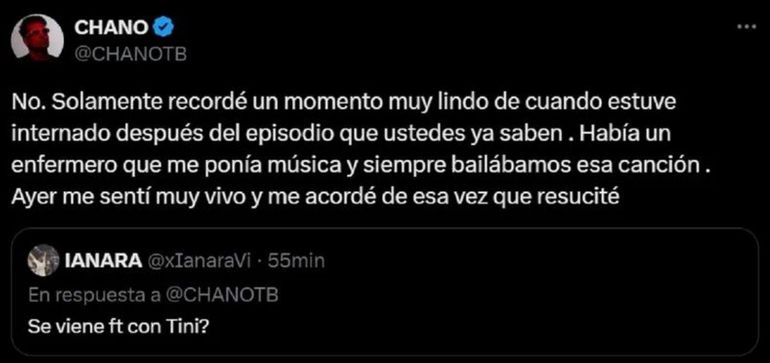 El tuit de Chano hablando de Tini Stoessel El tuit de Chano hablando de Tini Stoessel