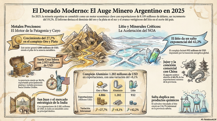 En 2025, el sector generó USD 8.109 millones con Santa Cruz y el NOA como líderes. Gráfico: NotebookLM
