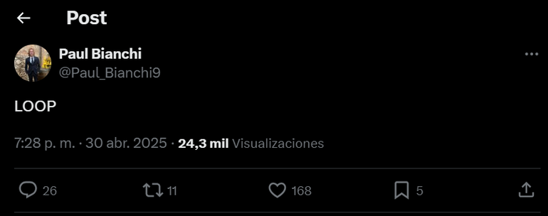 El tuit que escribió el nieto de Bianchi (paul_bianchi9 en X)