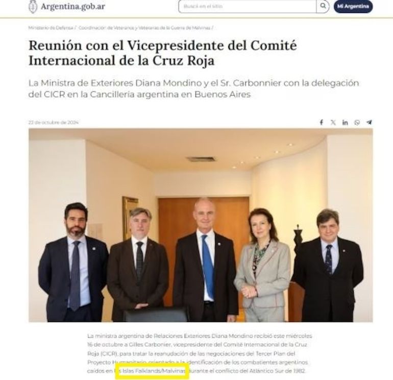 El comunicado capturado desde la web del Ministerio de Defensa. 