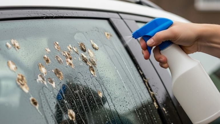 Hay que limpiar rápidamente los excrementos de pájaros del auto para evitar daños duraderos.  Hay que limpiar rápidamente los excrementos de pájaros del auto para evitar daños duraderos.