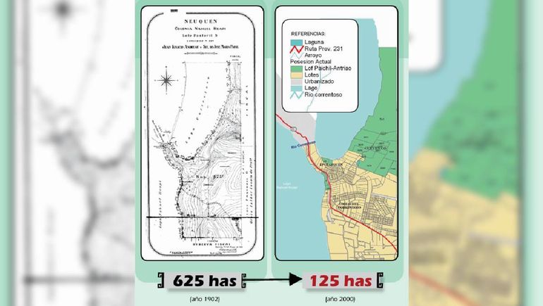 Los mapuches dicen que tenían 625 hectáreas a principios del Siglo XX y que hoy, producto de las disputas territoriales y reclamos, se redujeron a 125. Los mapuches dicen que tenían 625 hectáreas a principios del Siglo XX y que hoy, producto de las disputas territoriales y reclamos, se redujeron a 125.