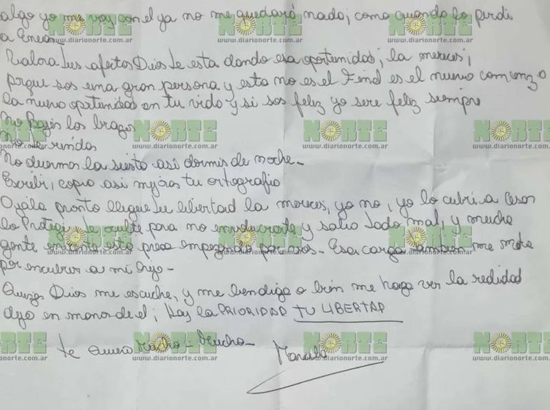 La carta de Marcela Acuña a Emerenciano Sena en la que admite que encubrió el crimen de Cecilia. La carta de Marcela Acuña a Emerenciano Sena en la que admite que encubrió el crimen de Cecilia.