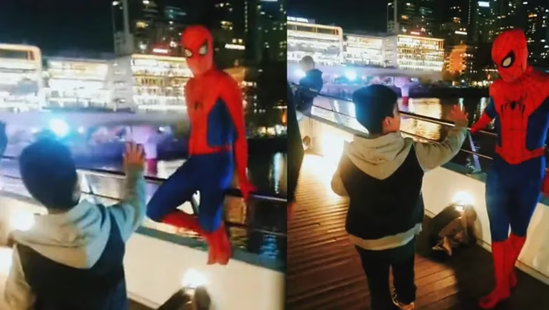 Quiso saludar a SpiderMan y recibió una cruel respuesta: Hay que pagar para la foto