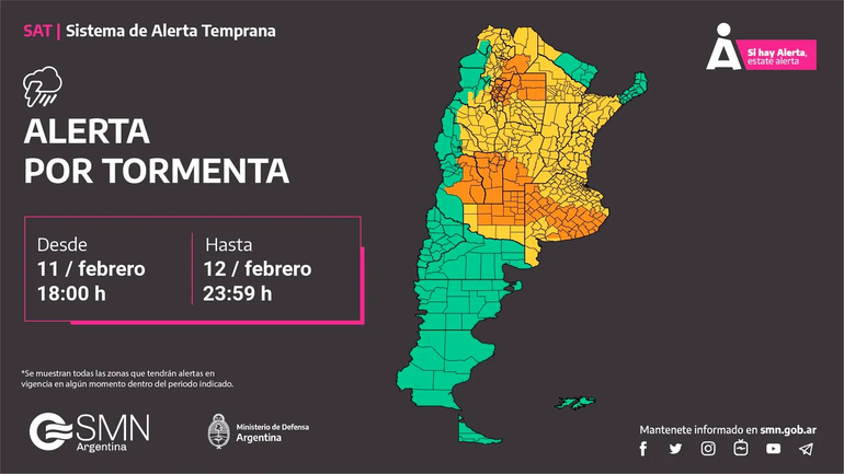 El mapa con el alerta emitido por el SMN. El mapa con el alerta emitido por el SMN.