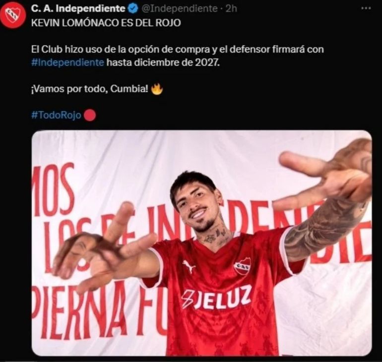 Kevin Lomonaco es jugador de Independiente Kevin Lomonaco es jugador de Independiente