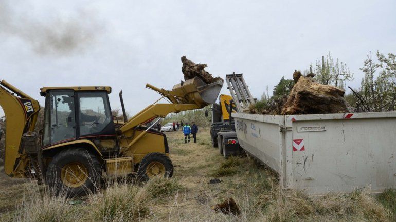 La topadora arrasa con basura y escombros en las chacras.