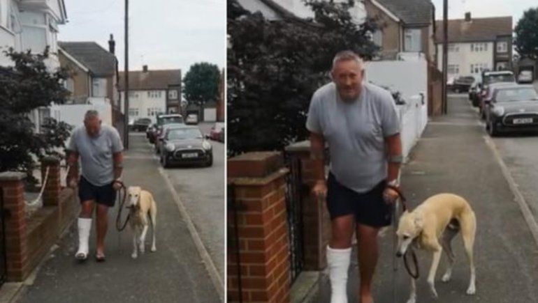 Viral en Facebook: un hombre en muletas descubrió que su perro cojo solo lo imitaba