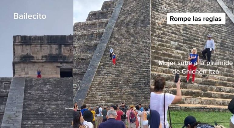Escándalo con una turista en las ruinas mayas: subió sin permiso y casi la linchan