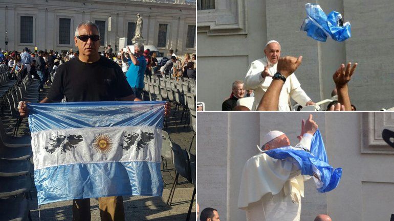 El papa Francisco atajó una bandera de los veteranos de guerra neuquinos en la plaza San Pedro