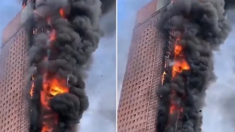Tragedia en China: se incendió un rascacielos de más de 200 metros