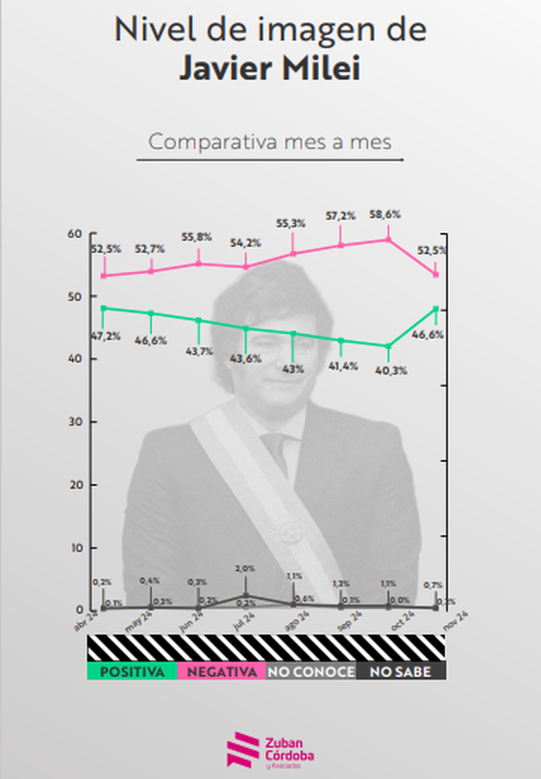 El nivel de imagen del presidente Javier Milei. El nivel de imagen del presidente Javier Milei.