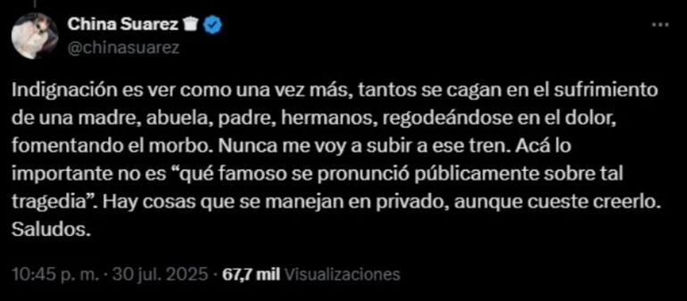 La respuesta de la China Suárez La respuesta de la China Suárez