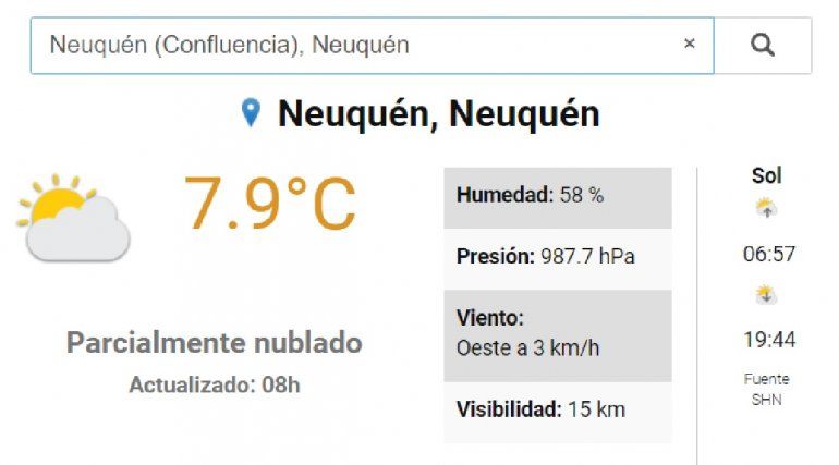 Clima en Nauquén, según el Servicio Meteorológico Nacional