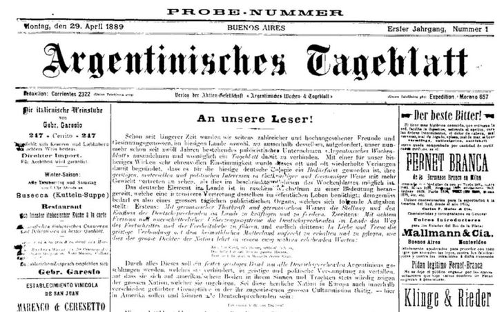 Fundado en abril de 1889, el Argentinisches Tageblatt fue clave para exponer el fraude de la colonia alemana “La Patagonia” y advertir a los inmigrantes. Fundado en abril de 1889, el Argentinisches Tageblatt fue clave para exponer el fraude de la colonia alemana “La Patagonia” y advertir a los inmigrantes.
