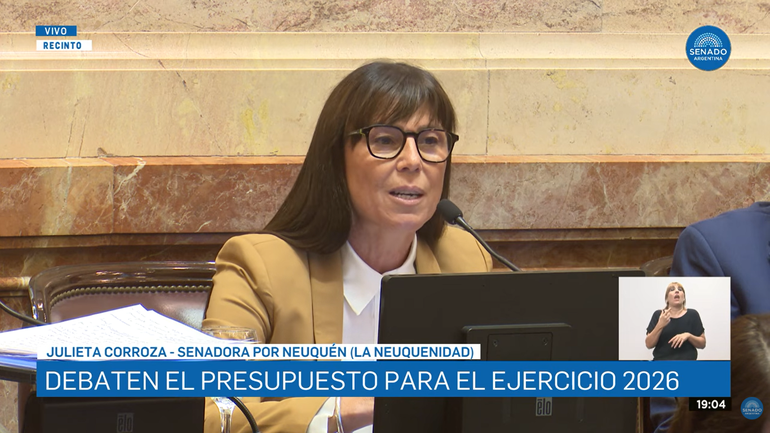 Julieta Corroza hizo su primera intervención en el Senado durante la sesión del debate del Presupuesto 2026.