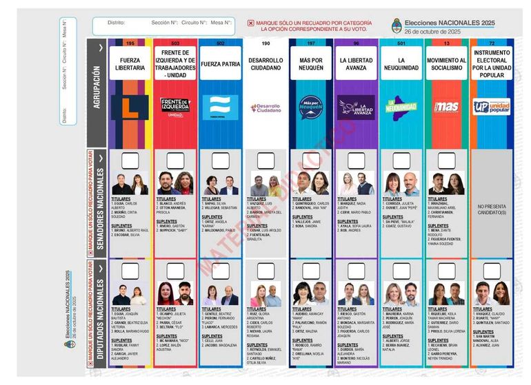 El modelo de la Boleta Única que se verá en los cuartos oscuros de octubre en Neuquén