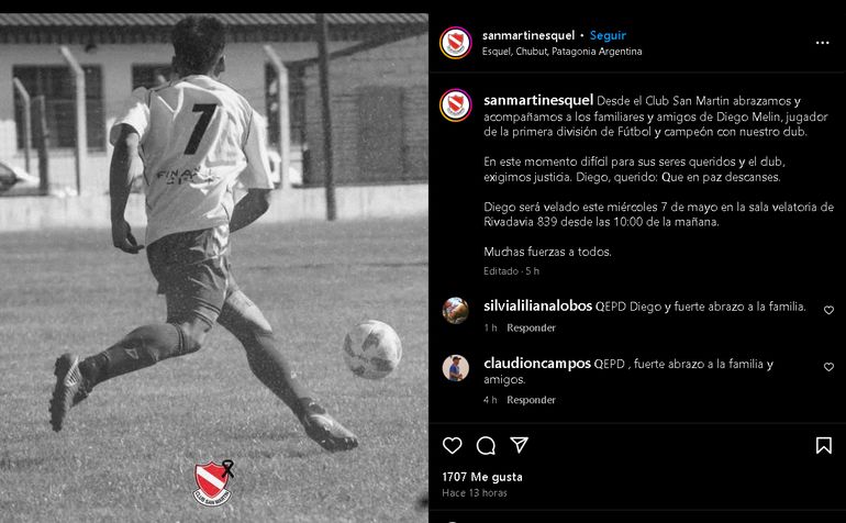 La despedida y el pedido de justicia del Club San Martín de Esquel en las redes, tras la muerte de su futbolista. La despedida y el pedido de justicia del Club San Martín de Esquel en las redes, tras la muerte de su futbolista.