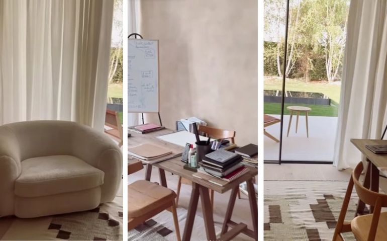 El estudio familiar, con vista al inmenso parque con piscina.